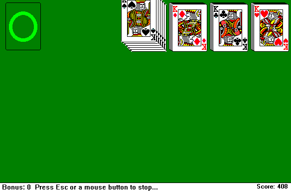 Figure 1: The Solitaire victory animation. The cards move a fixed distance per frame rather than per unit of time, so the whole cascade runs faster on faster hardware.